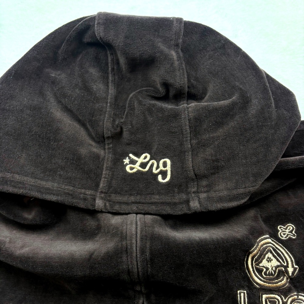 LRG Lifted Research Group Velour Zip Hoodie Jacket 3XL Brown‎ Logo Y2K Urban - Picture 14 of 14